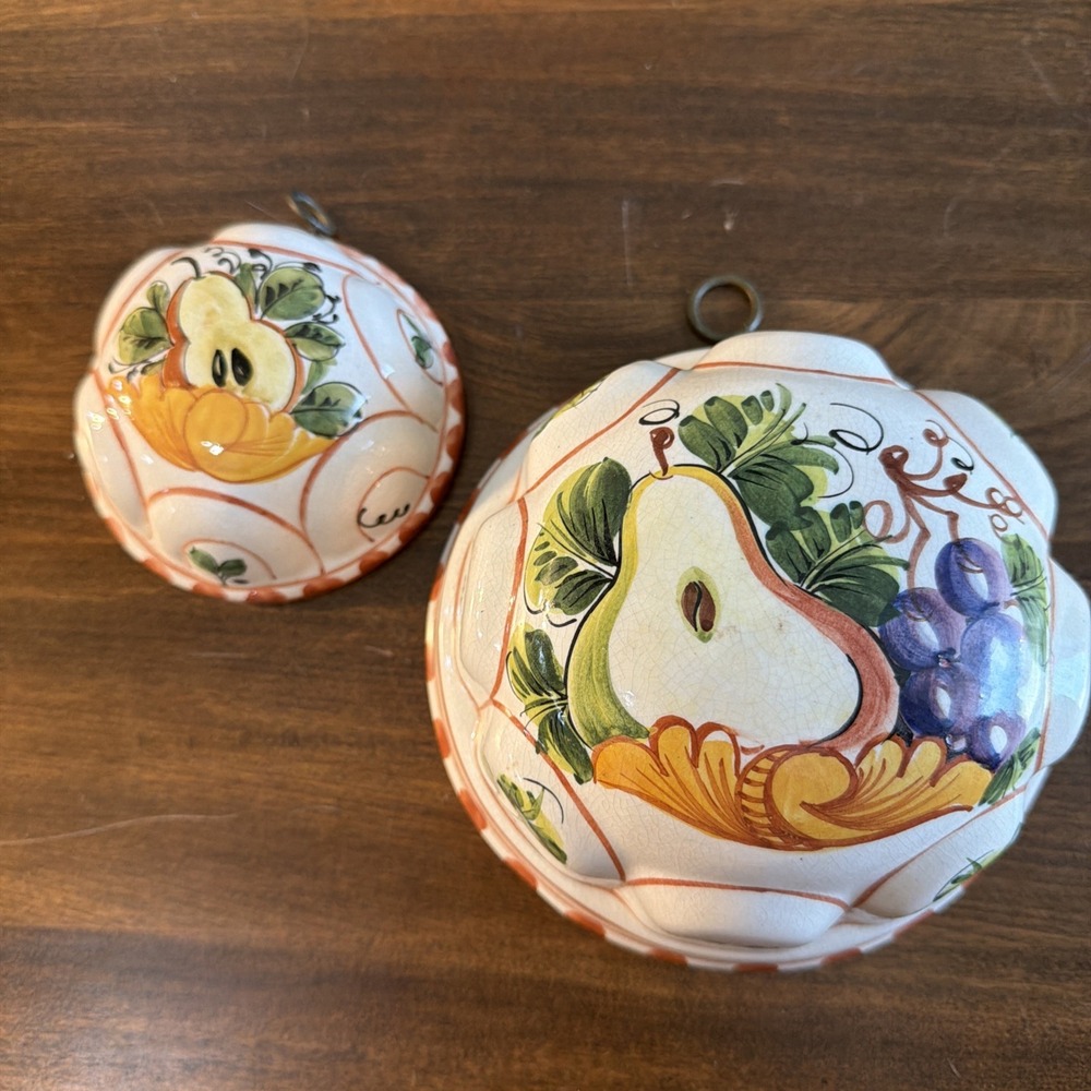 Pair Vintage ABC Bassano Ceramic Hand Painted Bowl Molds Wall Hanging Italy Pear